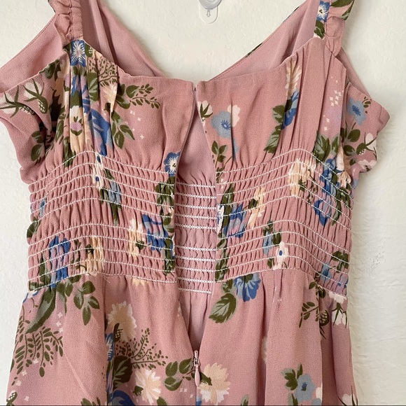 Reformation Elyse Floral Mauve Smocked Sleeveless Mini Dress - Size 8 - Picture 7 of 11